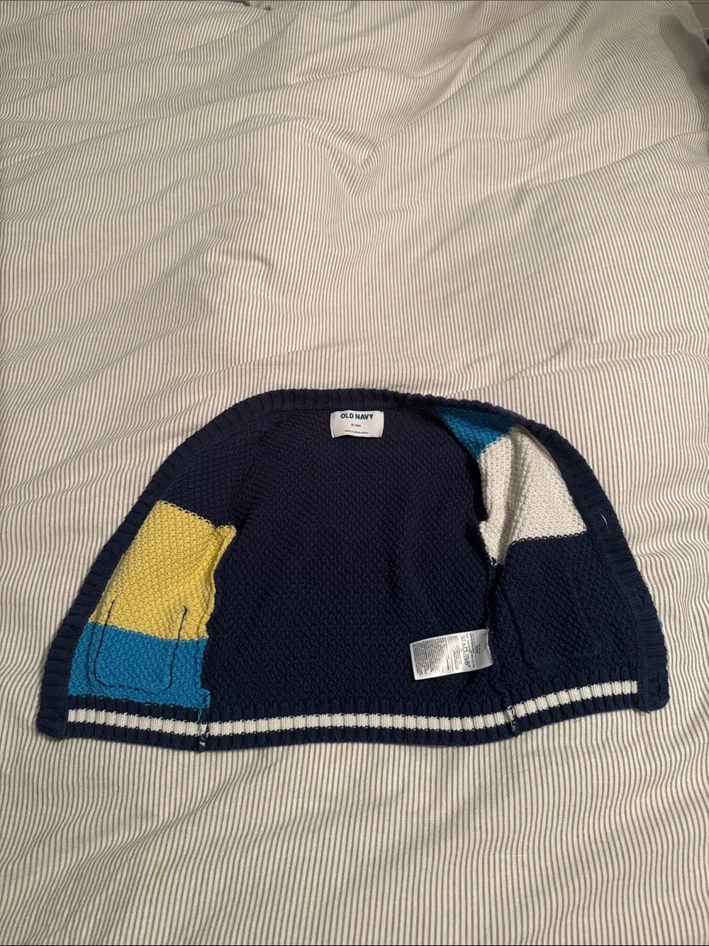 Old Navy 12-18 Month Colorblock Knit Cardigan - Navy, Green, Yellow, Blue, White
